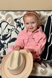 Girls Pink Denim Pearl Snap