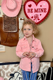 Girls Pink Denim Pearl Snap