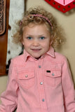 Girls Pink Denim Pearl Snap