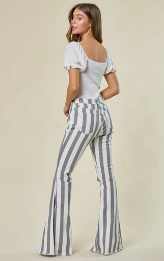 Striped Bellbottoms - Charcoal