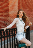 Lariat Lace L/S Mesh Top * Cloud