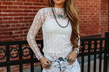 Lariat Lace L/S Mesh Top * Cloud
