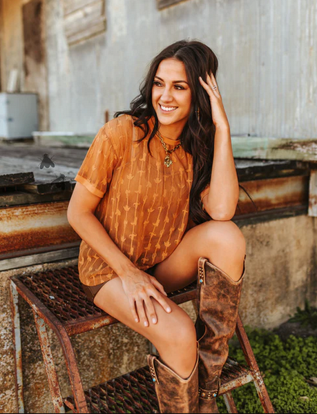 Cowtown Cutesy Mesh Top - saddle