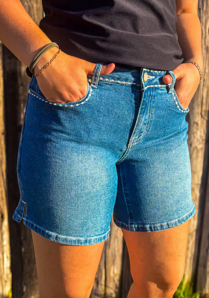 Stitched Denim Shorts- Long