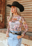 Texas Collage Mesh Top