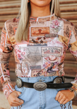 Texas Collage Mesh Top