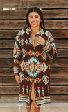 Brown & Turquoise Aztec Cardigan