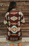 Brown & Turquoise Aztec Cardigan