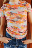 Girls Horse Print Short Sleeve