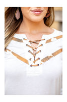 Ivory Cowhide Lace up Top