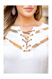 Ivory Cowhide Lace up Top