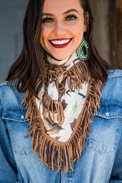 Cowboy Print Fringe Scarf