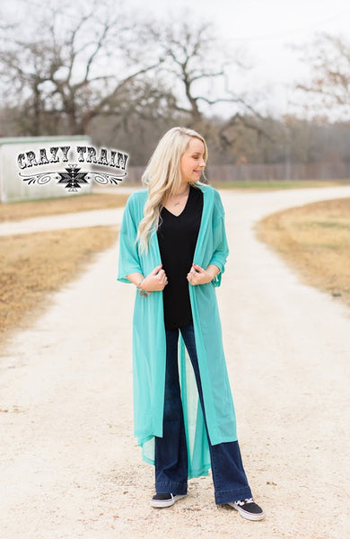 Short Round Duster Turquoise